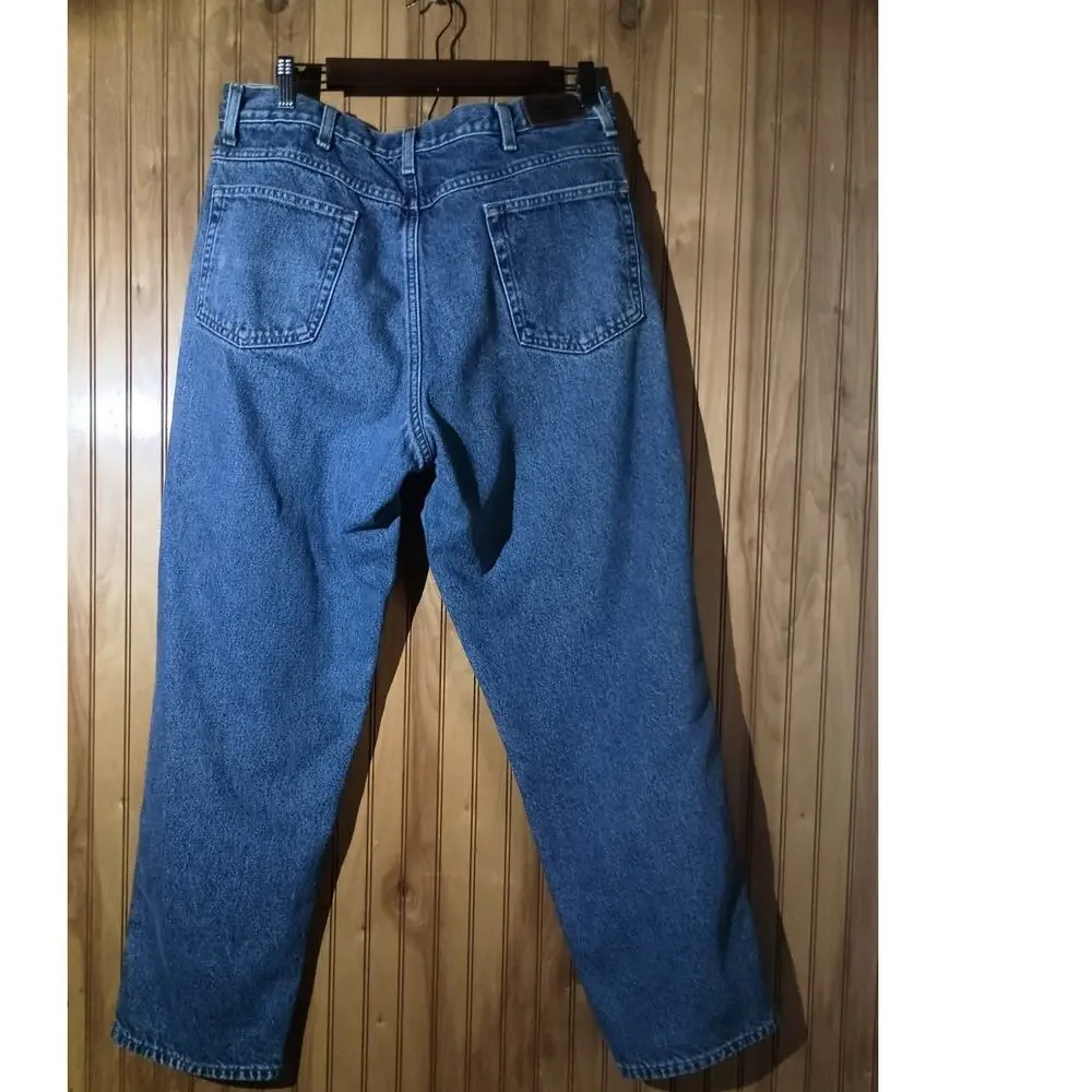 LL BEAN Men's Size 34/30 100% Cotton Relaxed Fit Flannel Lined Jeans Fall Denim
